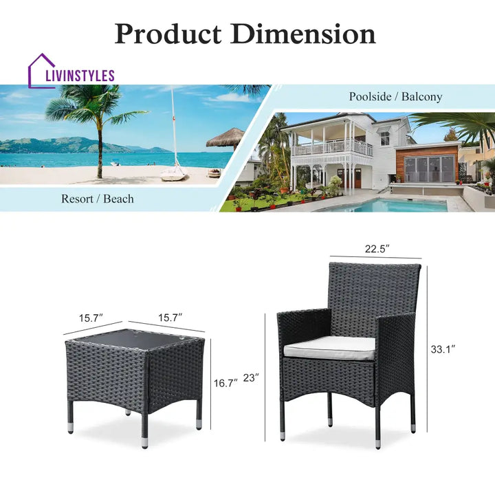 Itlaye Outdoor Patio Seating Set 2 Chairs and 1 Table Set (Black) - Coffee Table Sets