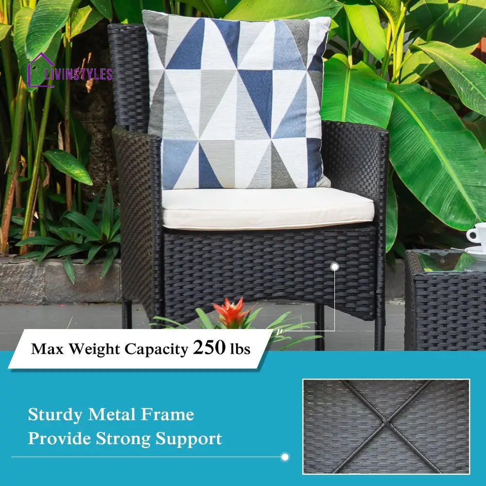 Itlaye Outdoor Patio Seating Set 2 Chairs and 1 Table Set (Black) - Coffee Table Sets