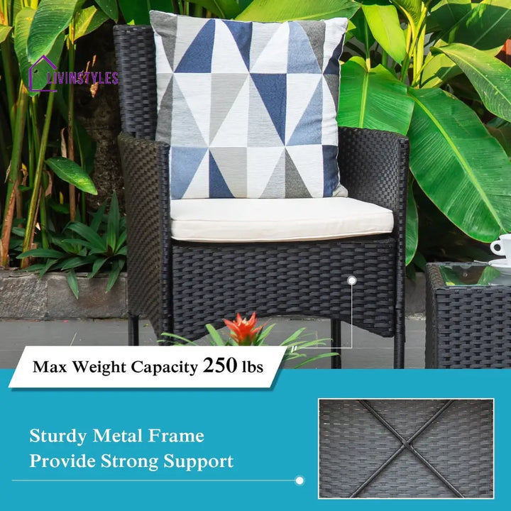 Itlaye Outdoor Patio Seating Set 2 Chairs and 1 Table Set (Black) - Coffee Table Sets