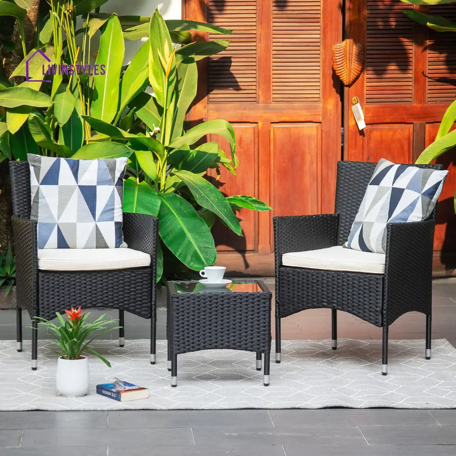 Itlaye Outdoor Patio Seating Set 2 Chairs and 1 Table Set (Black) - Coffee Table Sets