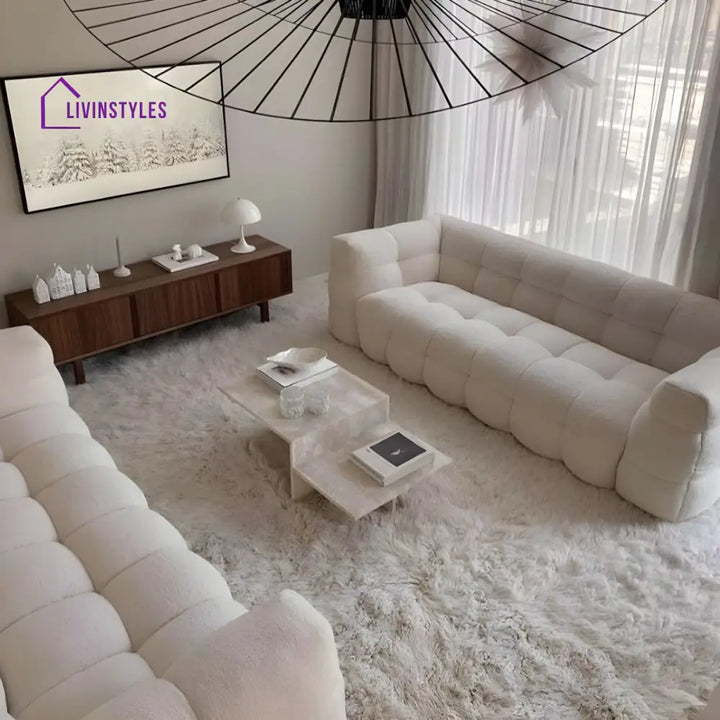 Ivan Boucle Fabric 3 Seater Sofa for Living Room | White Beige