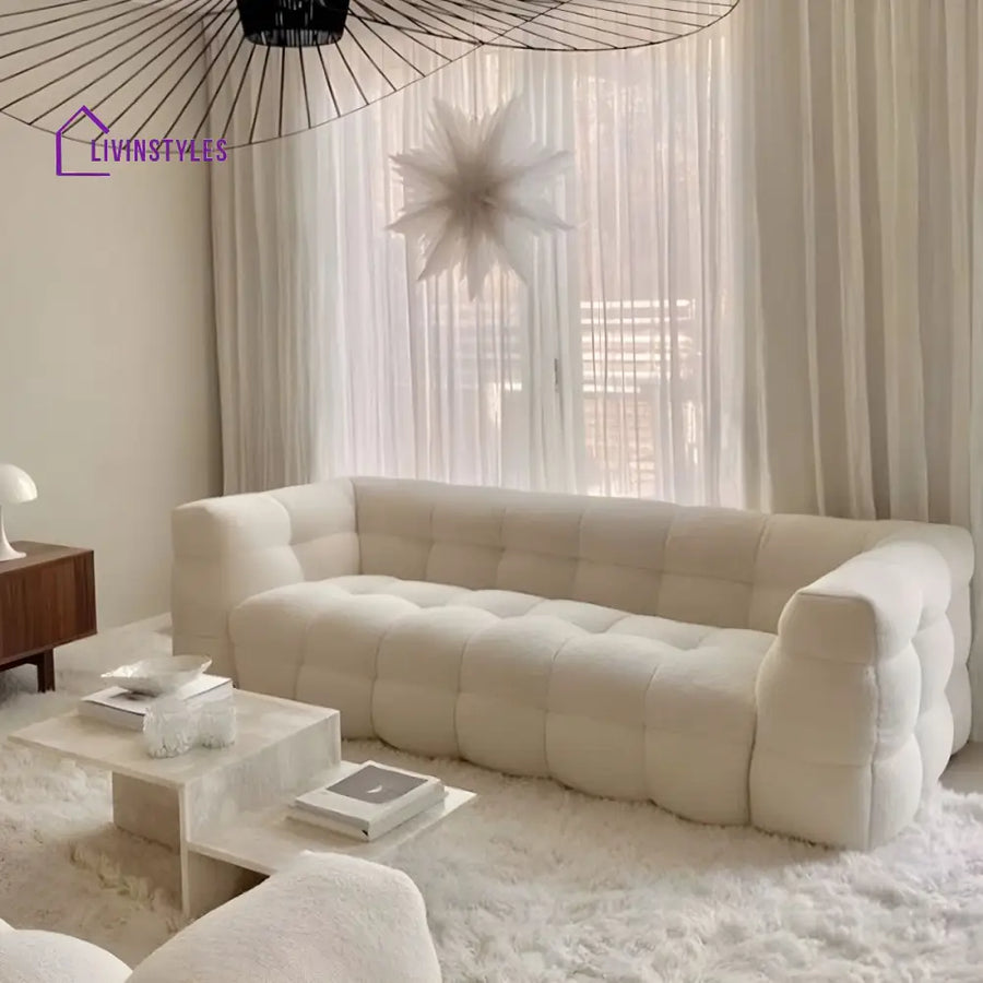 Ivan Boucle Fabric 3 Seater Sofa for Living Room | White Beige