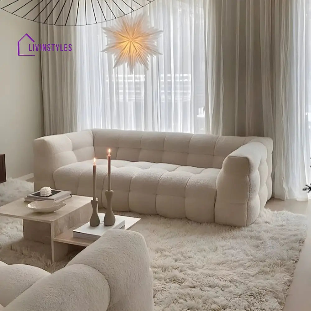 Ivan Boucle Fabric 3 Seater Sofa for Living Room | White Beige