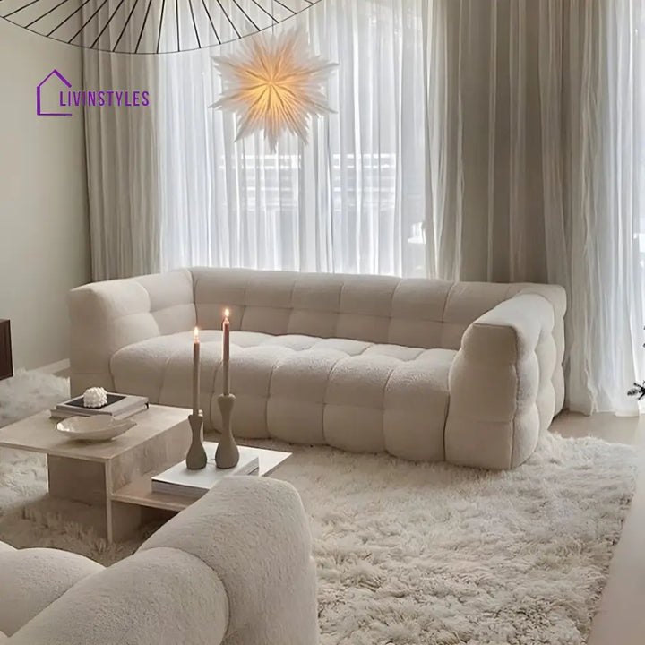 Ivan Boucle Fabric 3 Seater Sofa for Living Room | White Beige