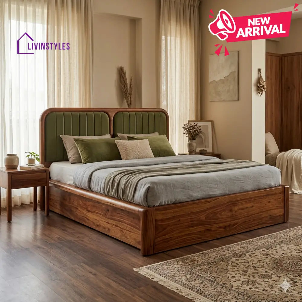 Ivan Premium Sheesham Wood Bed with Velvet Headboard
