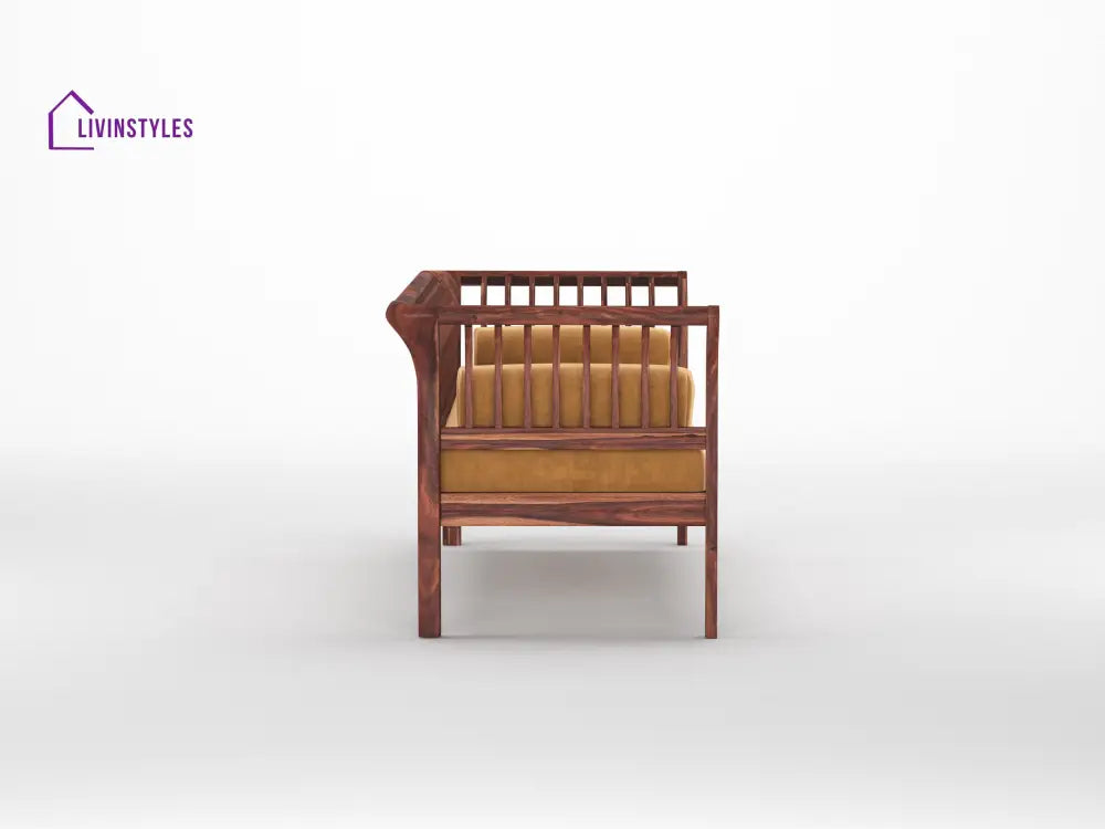 Iván Wooden Sofa 3 Seater - Mustard Yellow