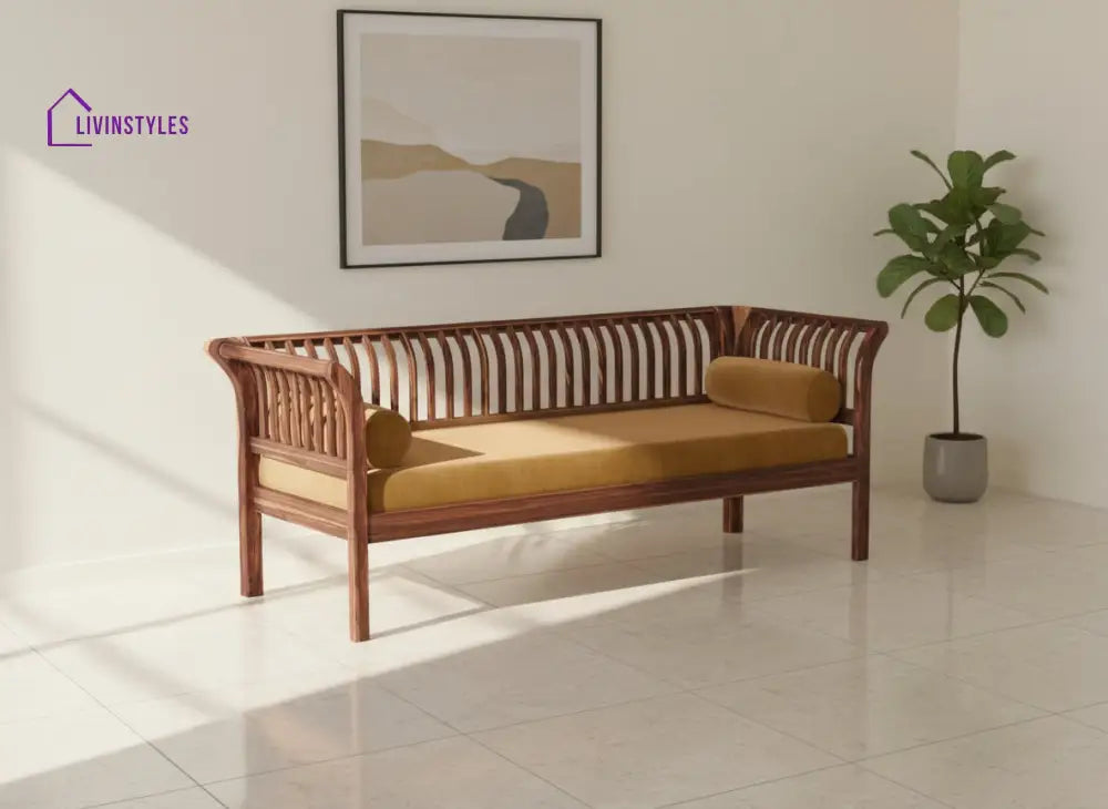 Iván Wooden Sofa 3 Seater - Mustard Yellow