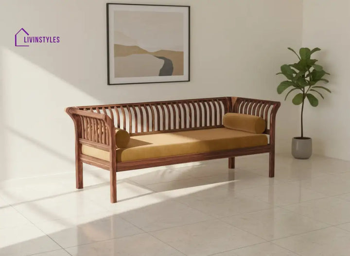 Iván Wooden Sofa 3 Seater - Mustard Yellow