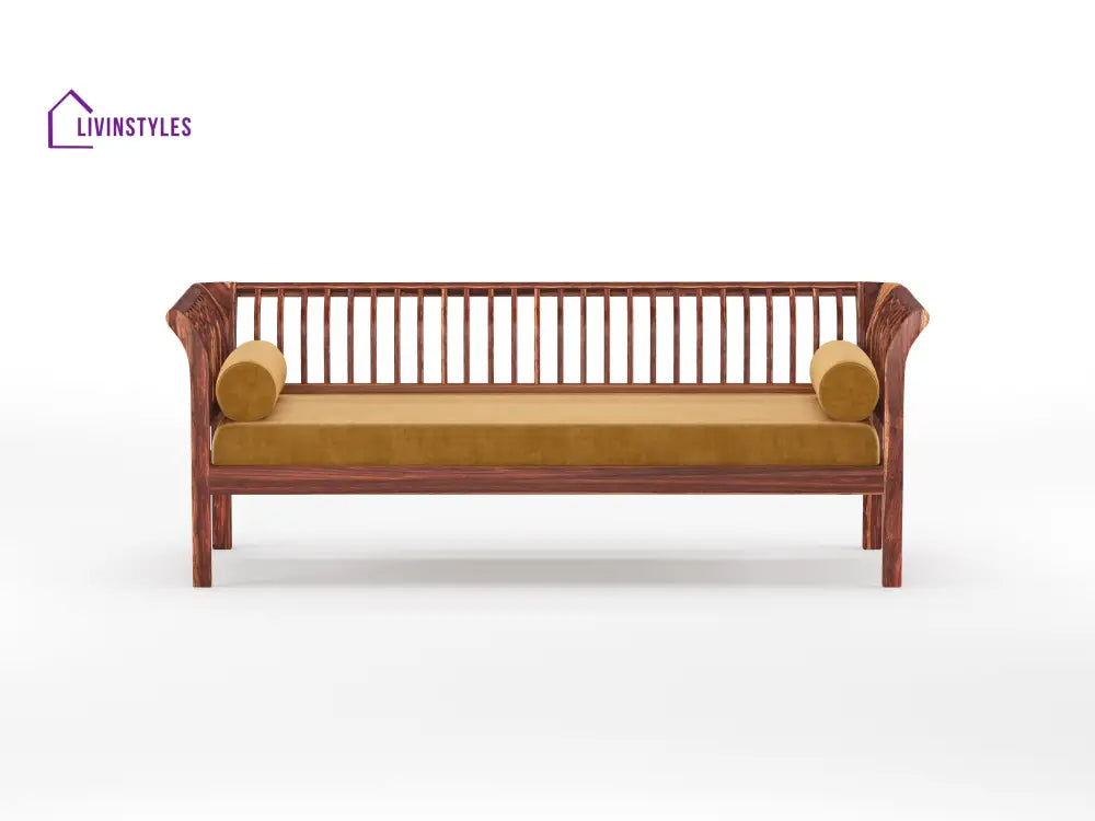 Iván Wooden Sofa 3 Seater - Mustard Yellow