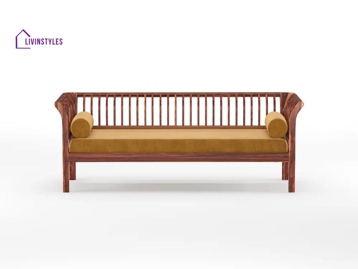 Iván Wooden Sofa 3 Seater - Mustard Yellow