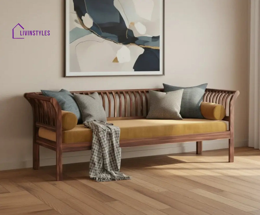 Iván Wooden Sofa 3 Seater - Mustard Yellow