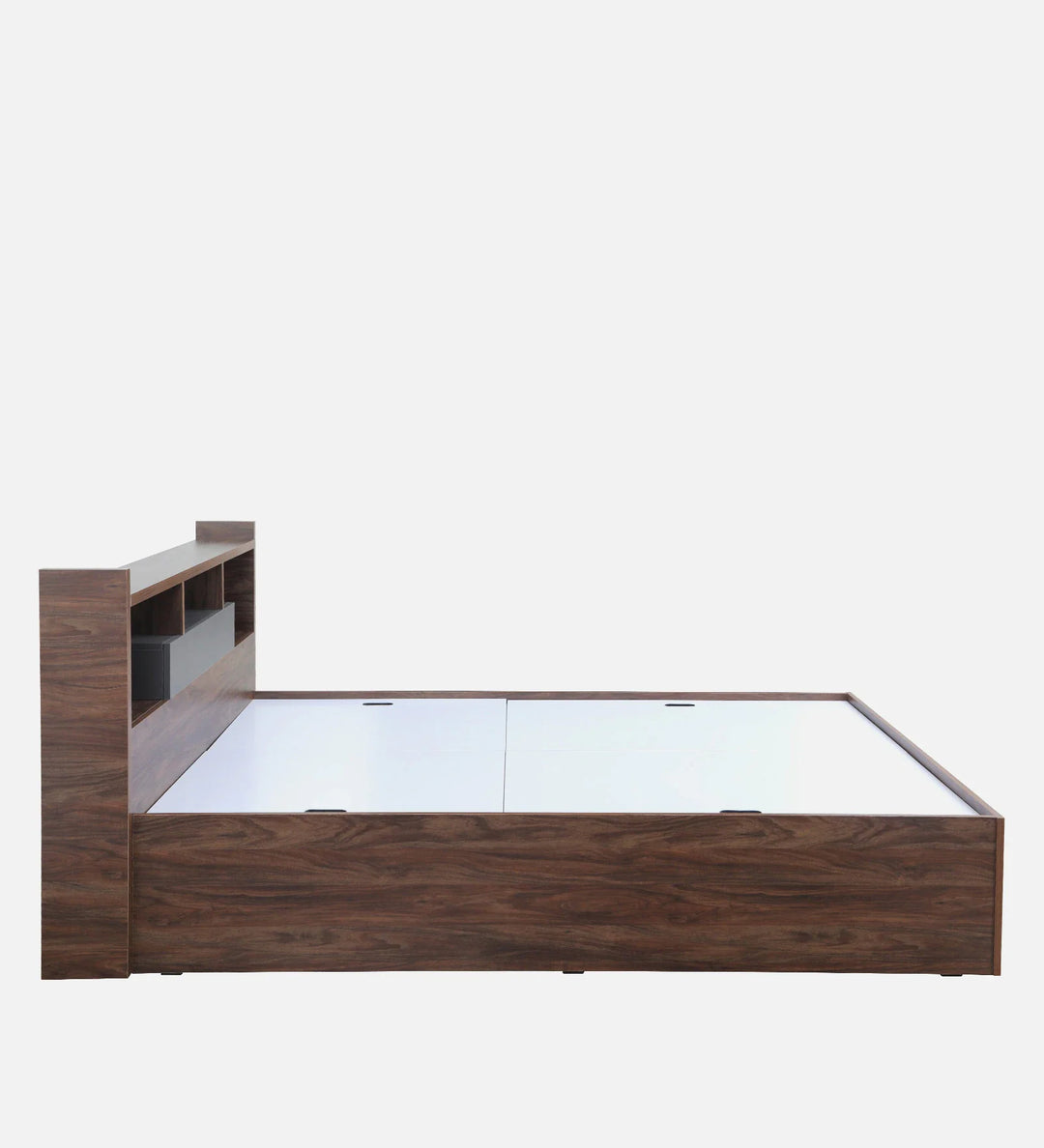 OmkarWood Serenity Queen Bed – Natural Walnut Finish with Box & Headboard Storage