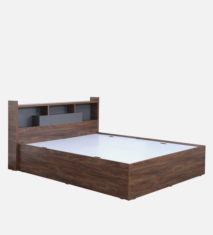 OmkarWood Serenity Queen Bed – Natural Walnut Finish with Box & Headboard Storage