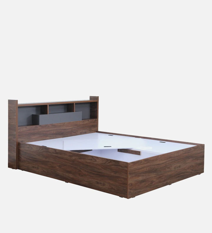 OmkarWood Serenity Queen Bed – Natural Walnut Finish with Box & Headboard Storage