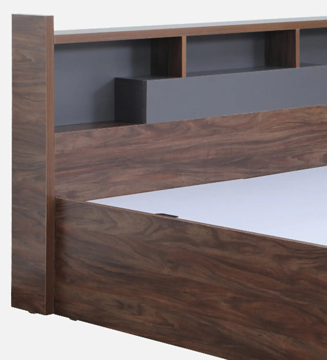 OmkarWood Serenity Queen Bed – Natural Walnut Finish with Box & Headboard Storage