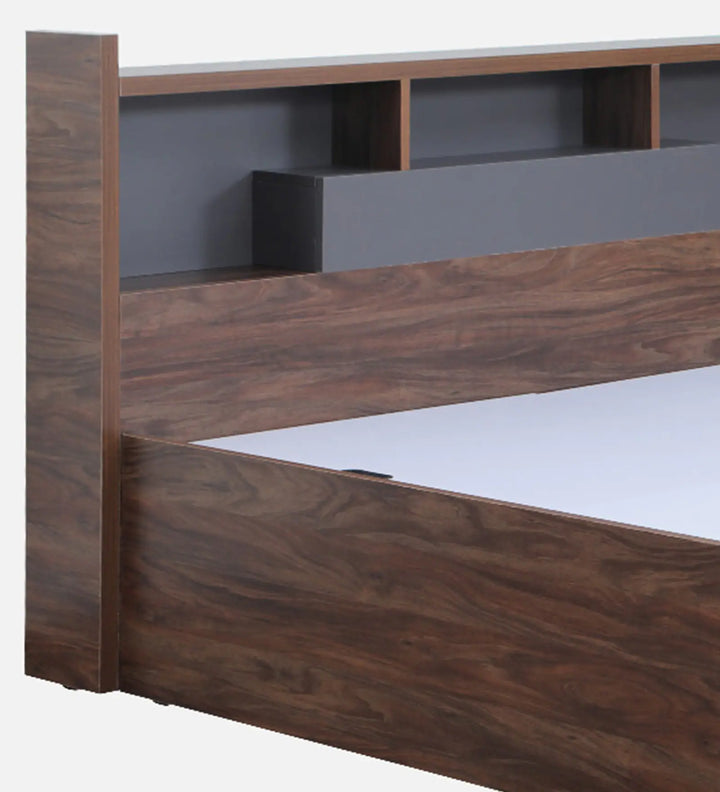 OmkarWood Serenity Queen Bed – Natural Walnut Finish with Box & Headboard Storage