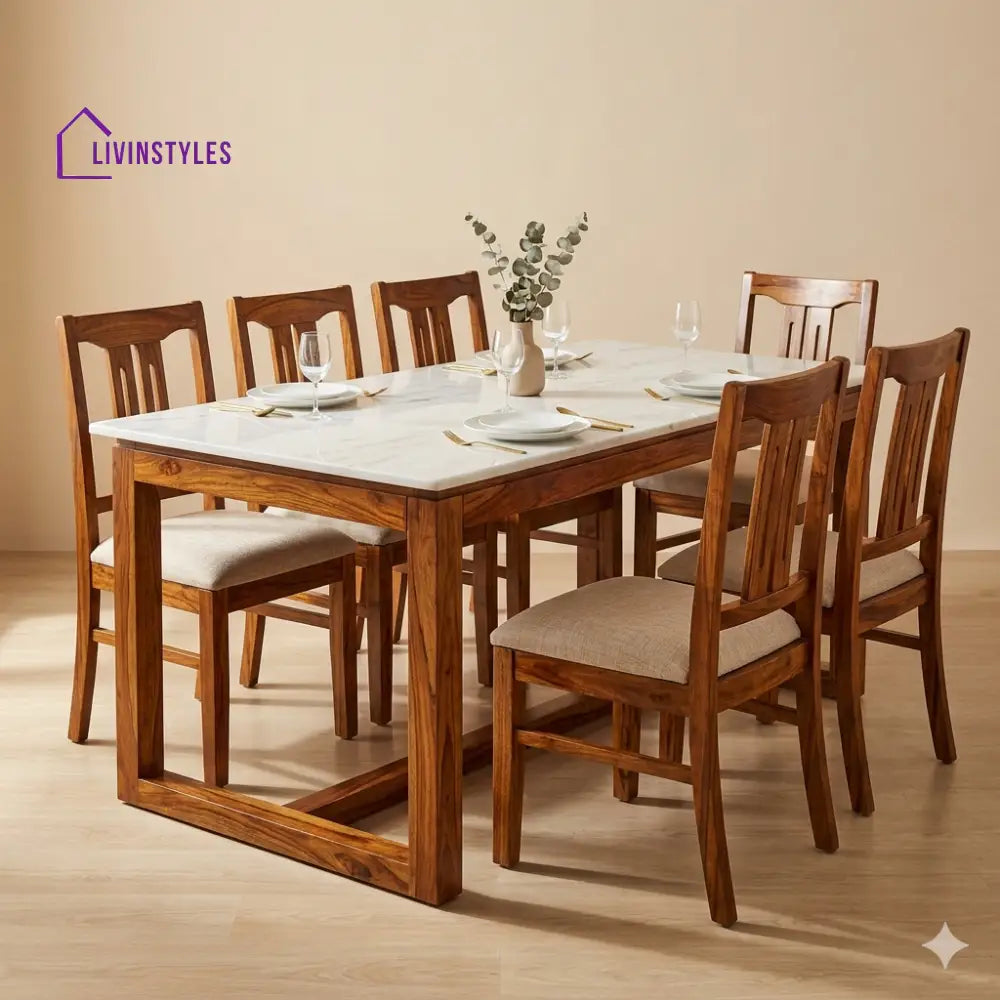 Ivanov Solid Sheesham Wood 6 Seater Dining Table Set