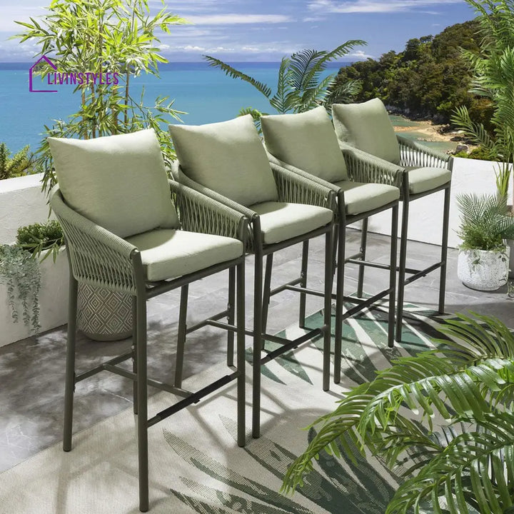 Ivette Outdoor Patio Bar Chair 4 Chairs For Balcony Braided & Rope - Green - Bar Sets