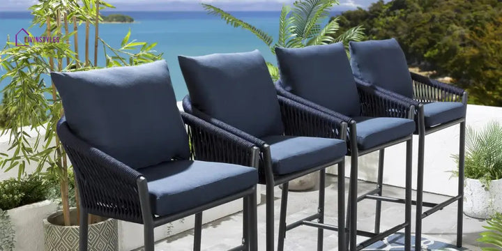 Ivette Outdoor Patio Bar Chair 4 Chairs For Balcony Braided & Rope - Bar Sets