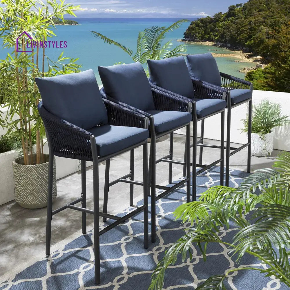 Ivette Outdoor Patio Bar Chair 4 Chairs For Balcony Braided & Rope - Bar Sets