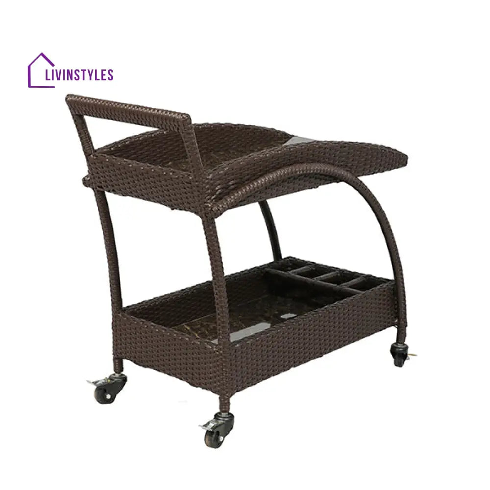 Ivon Outdoor Patio Bar Serving Cart (Brown) - Wicker
