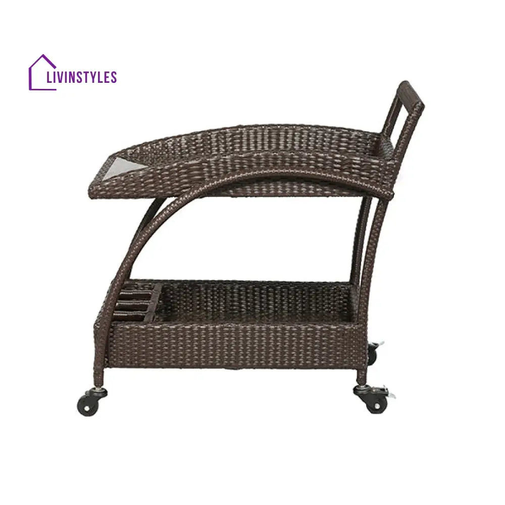 Ivon Outdoor Patio Bar Serving Cart (Brown) - Wicker