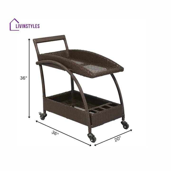 Ivon Outdoor Patio Bar Serving Cart (Brown) - Wicker