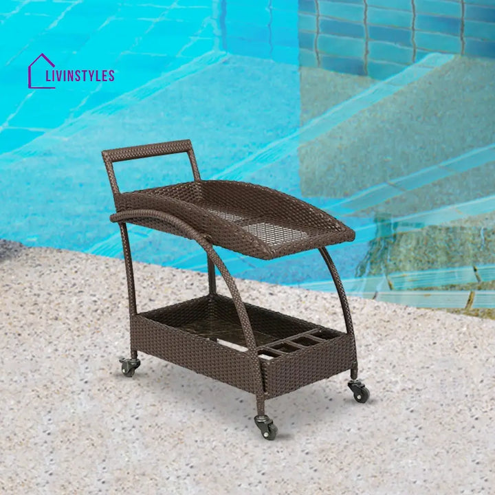 Ivon Outdoor Patio Bar Serving Cart (Brown) - Wicker