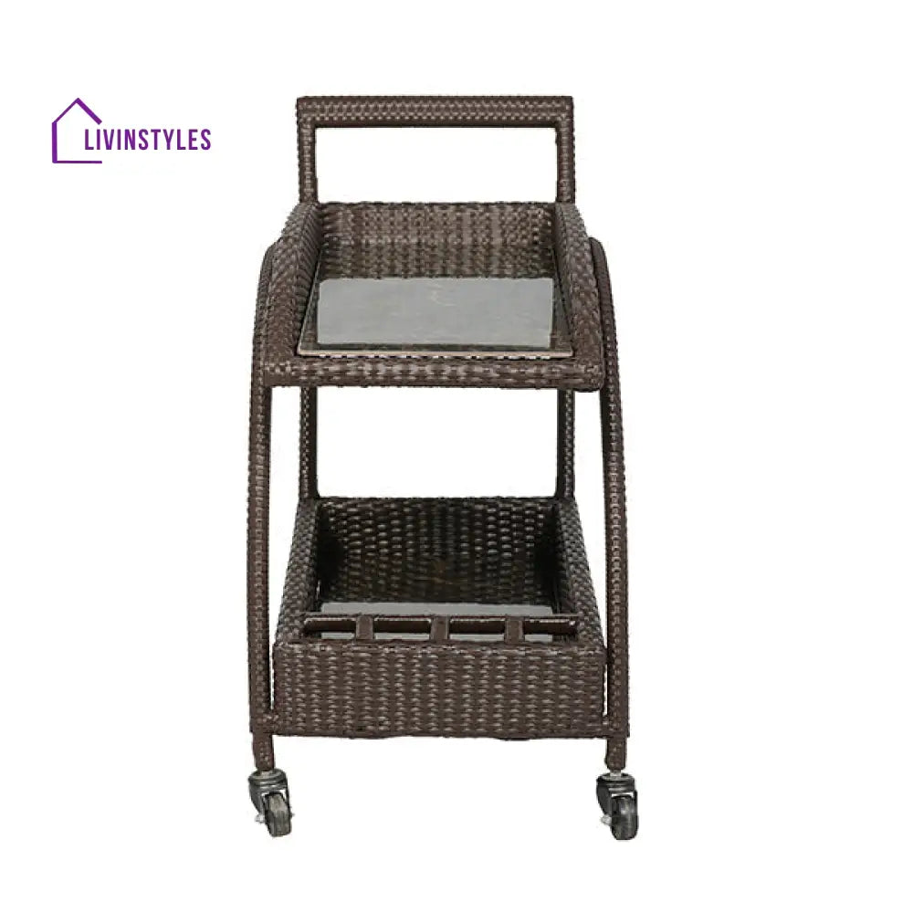 Ivon Outdoor Patio Bar Serving Cart (Brown) - Wicker