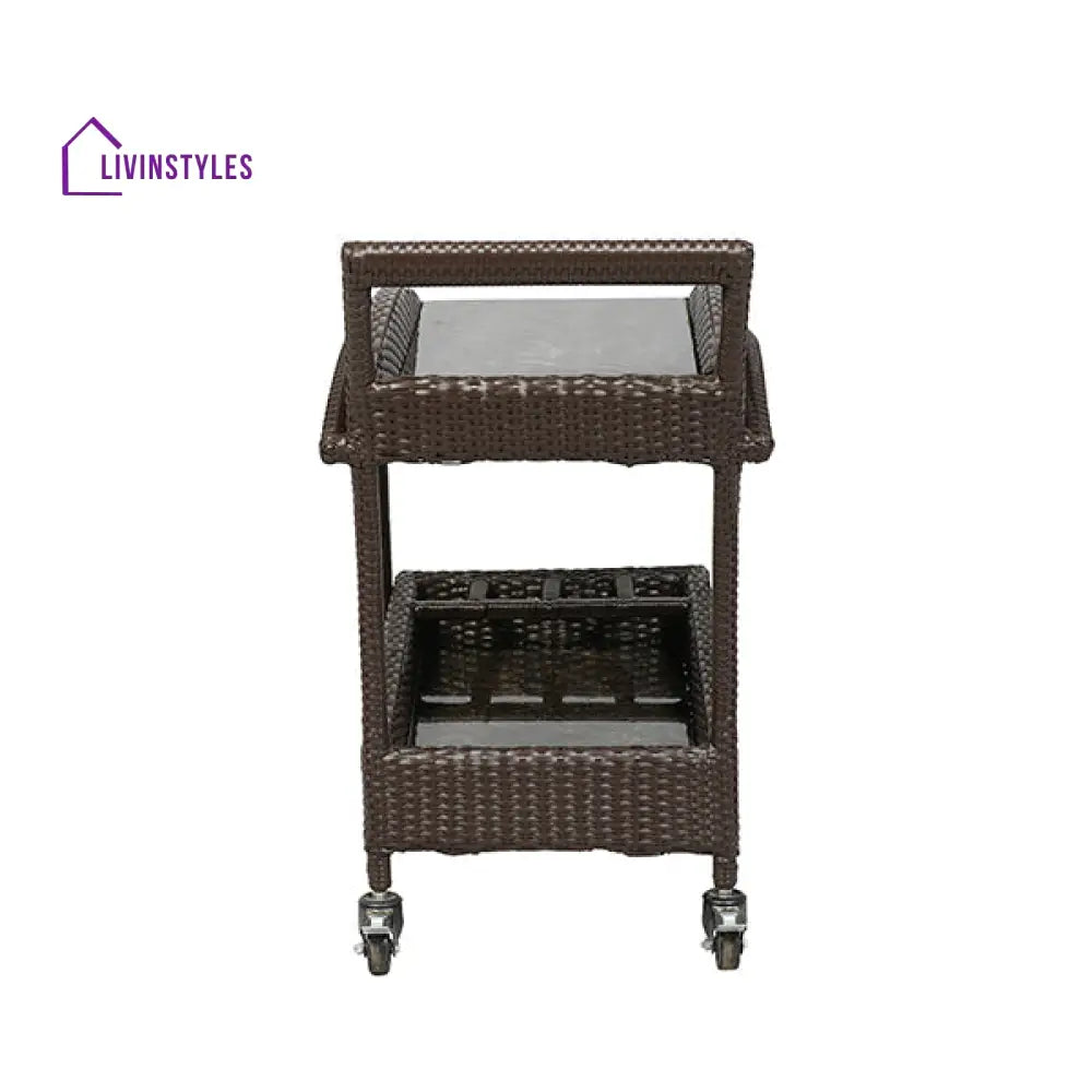Ivon Outdoor Patio Bar Serving Cart (Brown) - Wicker
