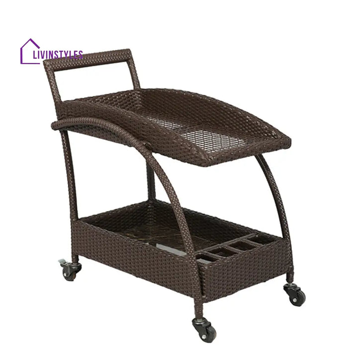 Ivon Outdoor Patio Bar Serving Cart (Brown) - Wicker