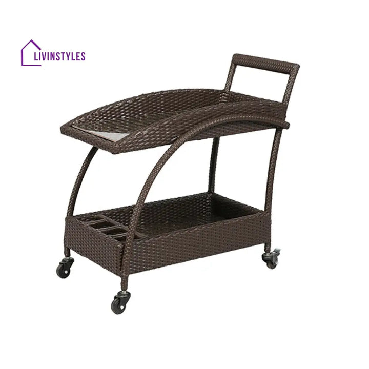Ivon Outdoor Patio Bar Serving Cart (Brown) - Wicker