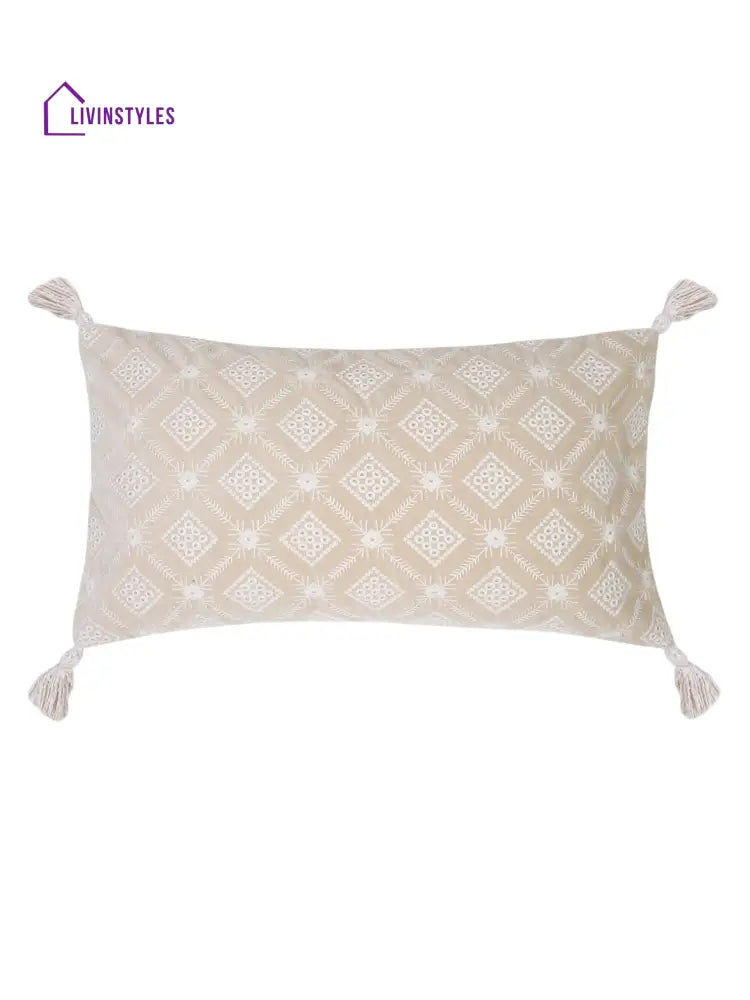 Ivory Color Embroidered Cushion Cover Set Of 2 (12X20 Inch)