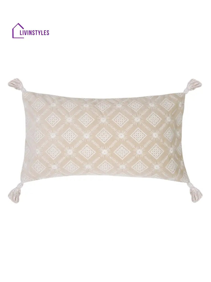 Ivory Color Embroidered Cushion Cover Set Of 2 (12X20 Inch)