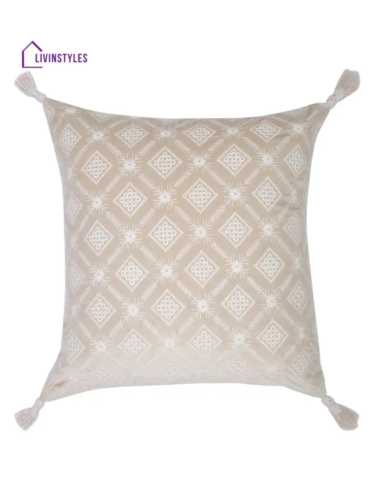 Ivory Color Embroidered Cushion Cover Set Of 2 (18X18 Inch)