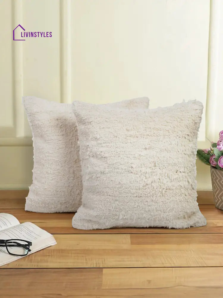 Ivory Color Hand Woven Cotton Cushion Cover Set Of 2 (20X20 Inch)