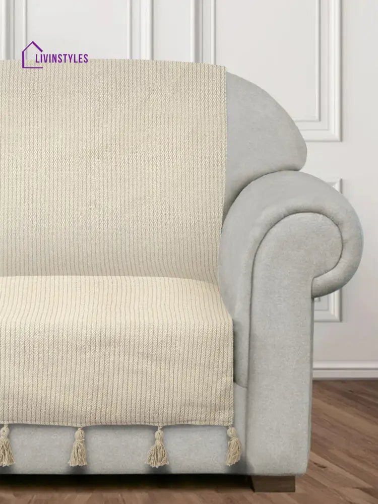 Ivory Textured Hand Woven Cotton 2 Seater Sofa Cover Slip Cover Sofa