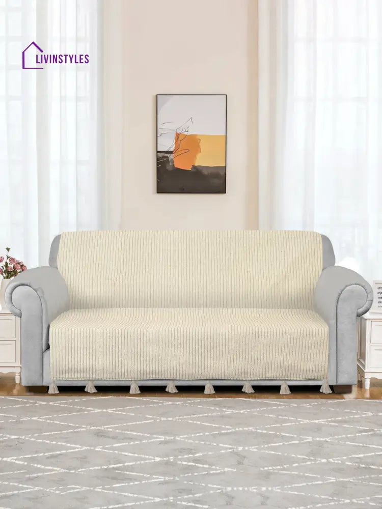 Ivory Textured Hand Woven Cotton 2 Seater Sofa Cover Slip Cover Sofa