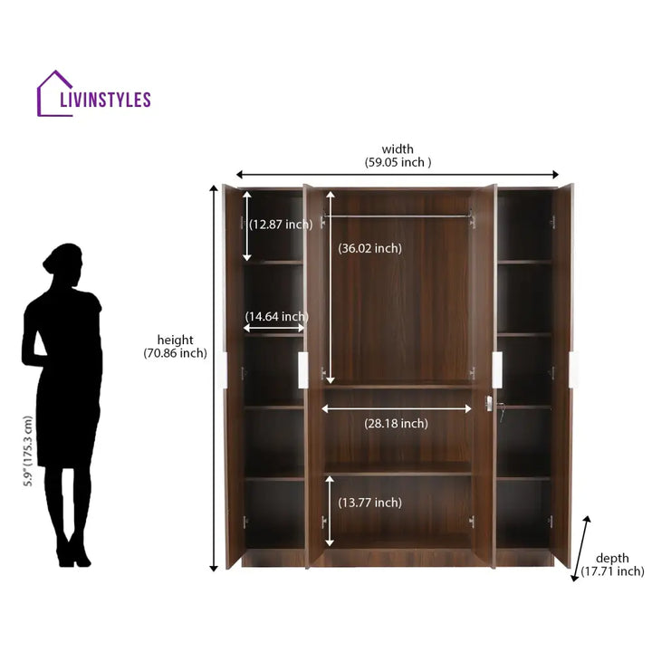 Gennady 4 Door Wardrobe (Classic Walnut) Home Furniture