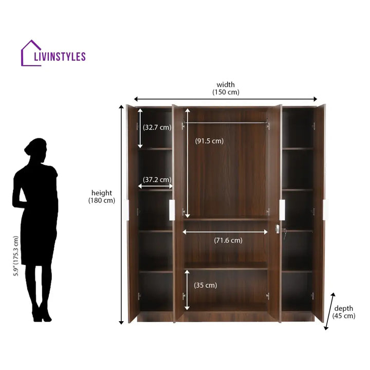Gennady 4 Door Wardrobe (Classic Walnut) Home Furniture