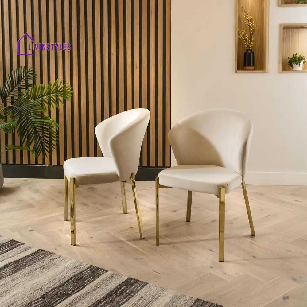 Iya Dining Chair Set of 2 Cream Velvet Wingback on Gold Legs Dining Room / Dining Chairs
