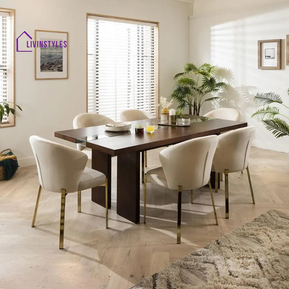 Iya Dining Chair Set of 2 Cream Velvet Wingback on Gold Legs Dining Room / Dining Chairs