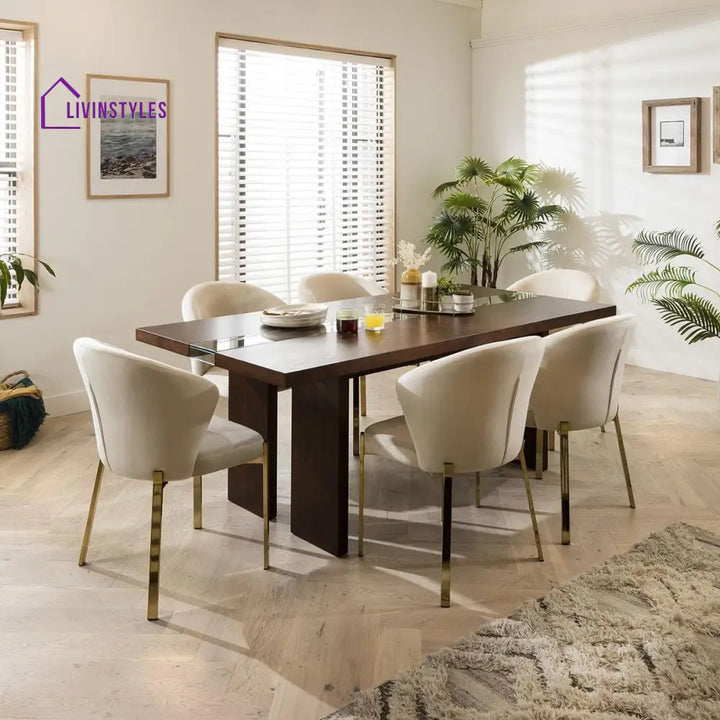 Iya Dining Chair Set of 2 Cream Velvet Wingback on Gold Legs Dining Room / Dining Chairs