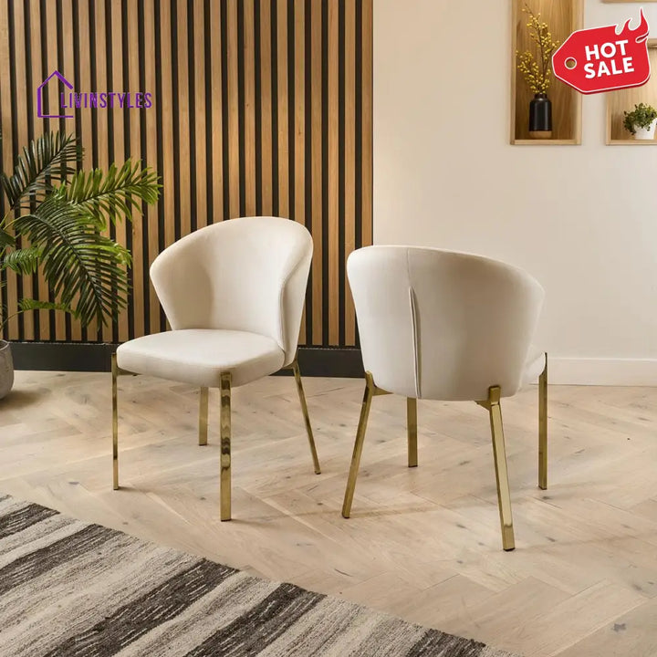 Iya Dining Chair Set of 2 Cream Velvet Wingback on Gold Legs Dining Room / Dining Chairs