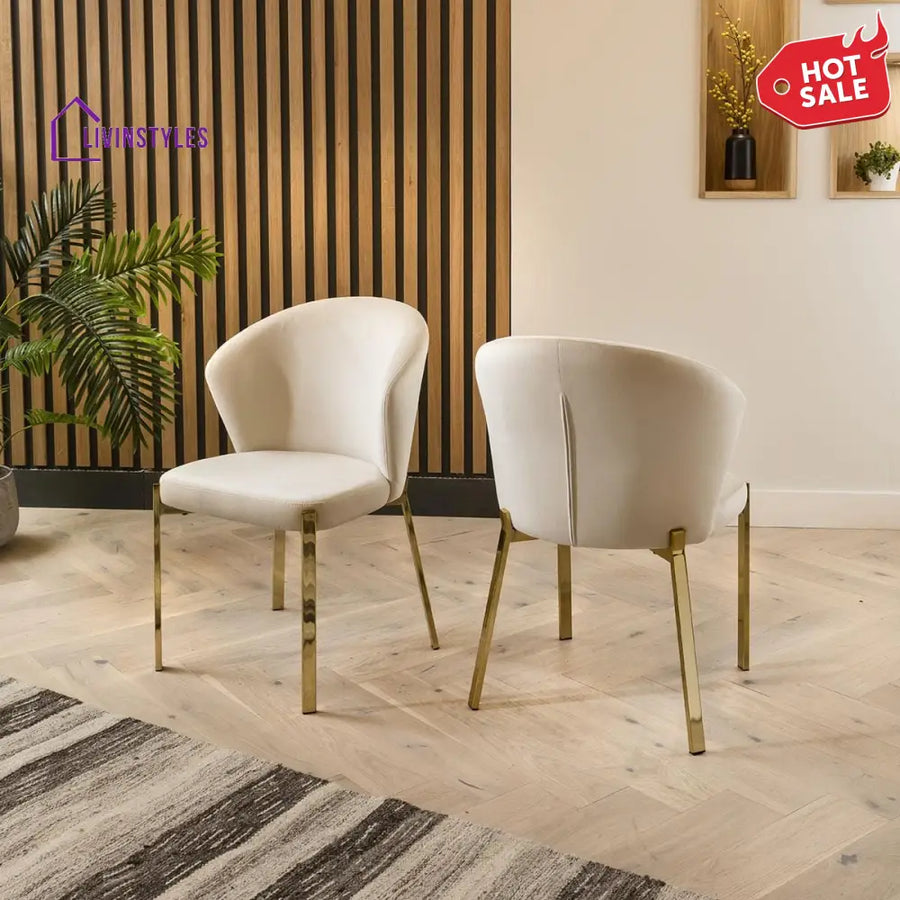 Iya Dining Chair Set of 2 Cream Velvet Wingback on Gold Legs Dining Room / Dining Chairs