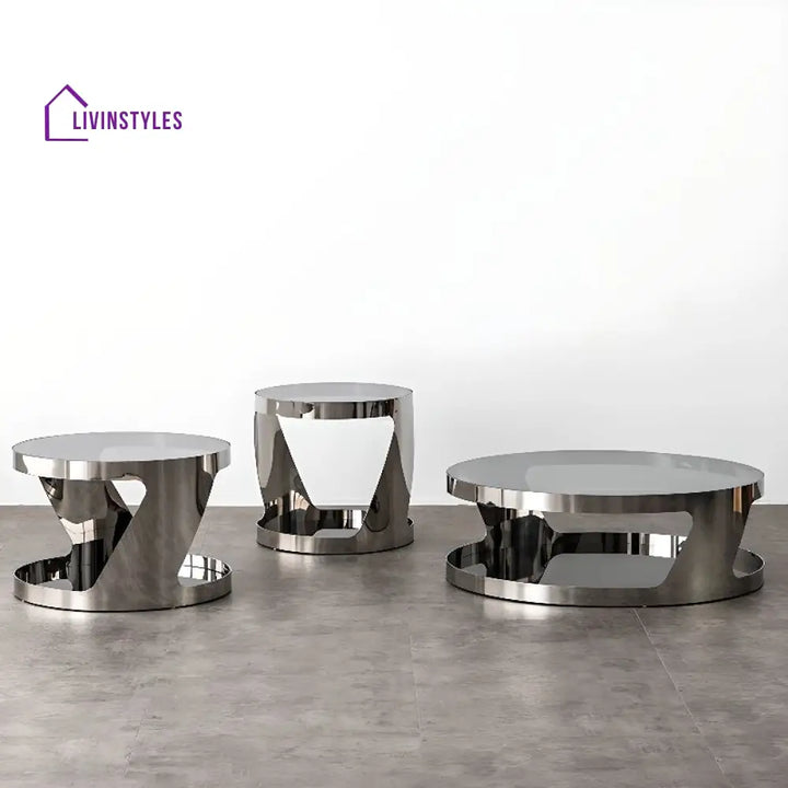 Iyla Stainless Steel Frame Coffee Table with Glass Top