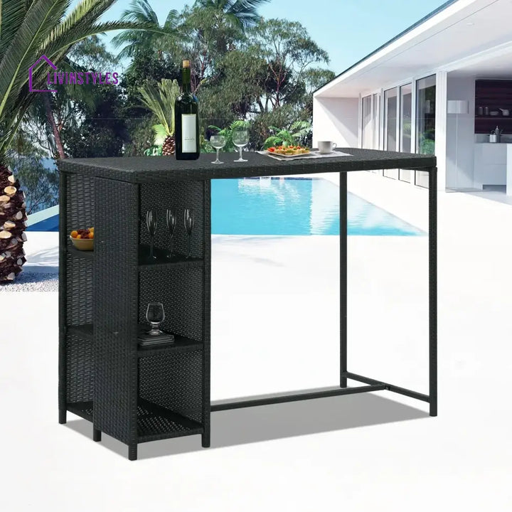 Jacinta Outdoor Rattan Wicker Bar Table with High-Top Design - Bar Table