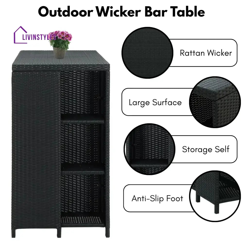 Jacinta Outdoor Rattan Wicker Bar Table with High-Top Design - Bar Table