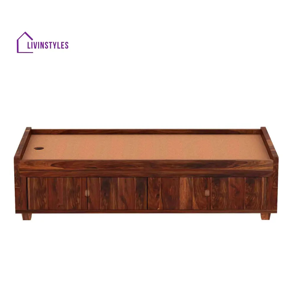 Jacinta Solid Sheesham Wood Single Bed Cum Day Bed With Door Storage (With Mattress Natural Finish) Bed