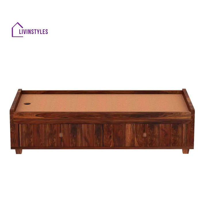 Jacinta Solid Sheesham Wood Single Bed Cum Day Bed With Door Storage (With Mattress Natural Finish) Bed